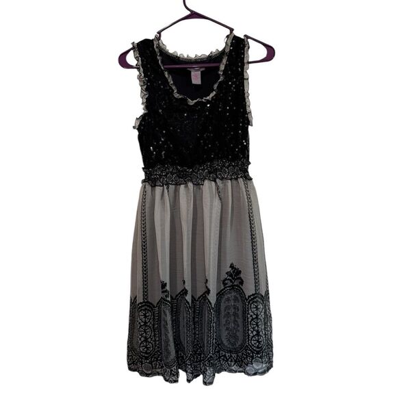 Rory Gilmore approved Ultra Pink party dress cream black mesh sequins size S - Picture 1 of 9